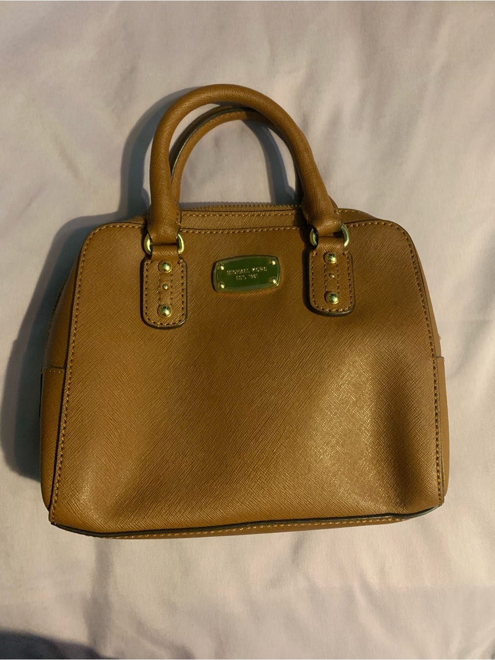 Michael Kors Cognac Saffiano Leather Satchel with Gold Hardware
